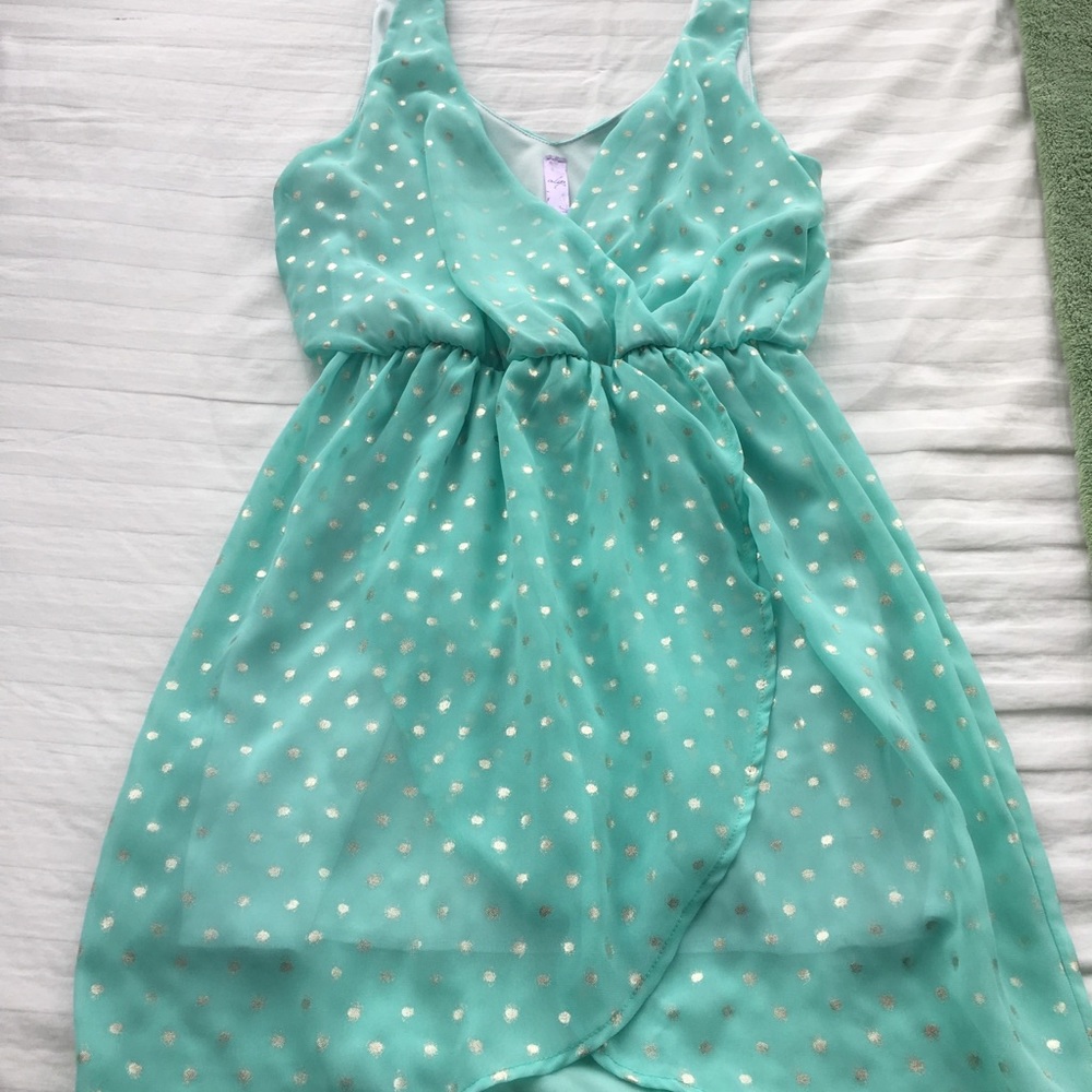 Teal and gold dress